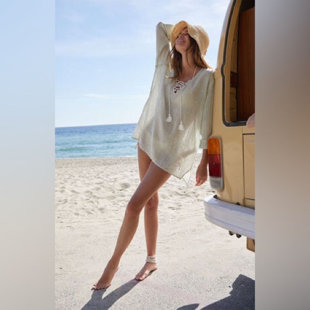 Billabong Long Sleeve Swim Coverup Swimwear  Large Oversized Sheer Top